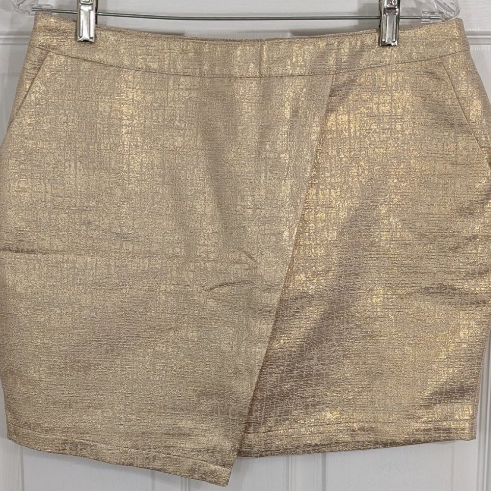 Cache Cache Metallic Gold Faux Wrap Side Pockets … - image 1